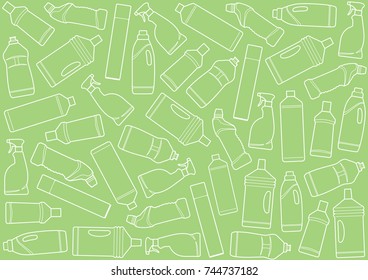 Seamless background with bottles of cleaners. Vector illustration