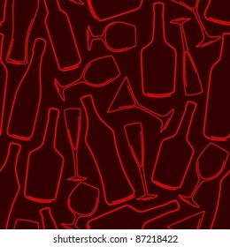 seamless background with bottles and glasses