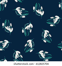seamless background with bouquets of snowdrops