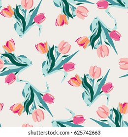 seamless background  with bouquets of tulips