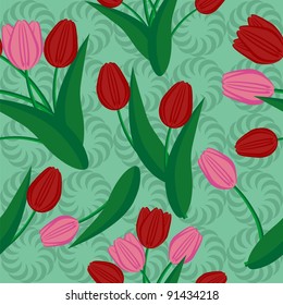 seamless background with bouquets of tulips