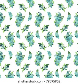 Seamless background with bouquets turquoise flowers