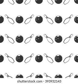 Seamless background with a bowling ball and pins