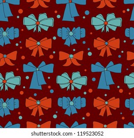 Seamless background with bows. Endless doodle pattern for textile, web pages backgrounds, clothes. Holiday backdrop