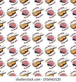 Seamless background with brain and violin. Seamless pattern on a white background. Cute vector illustration.