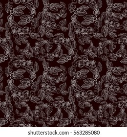 Seamless background. The branch of blossoming jasmine. Decorative composition in a circle. Vector. Use printed materials, signs, items, websites, maps, posters, postcards, packaging.