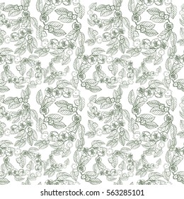 Seamless background. The branch of blossoming jasmine. Decorative composition in a circle. Vector. Use printed materials, signs, items, websites, maps, posters, postcards, packaging.
