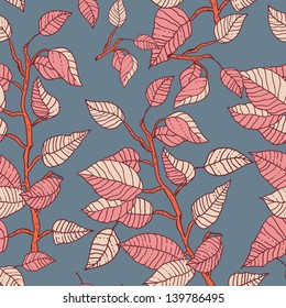 Seamless background with branches and leaves