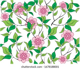 Fondo transparente con ramas, hojas y flores para el diseño de tela, tarjetas, toallitas, empaque. Ilustración del vector