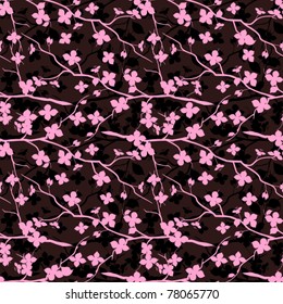 Seamless background with branches pink flowers