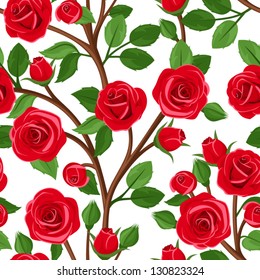 Seamless background with branches of red roses. Vector illustration.