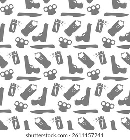 Seamless background with brass knuckles and gun, knife and electric shock