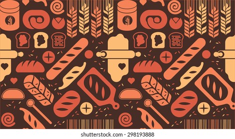 Seamless background with bread silhouettes. 