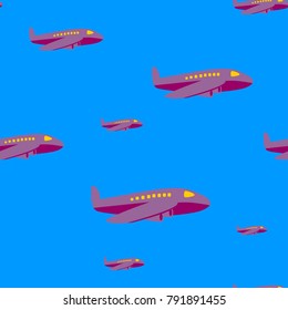 Seamless background with bright airplanes in the sky. The illustration can be used for the design of children's clothing, wrapping paper, wallpaper, stationery and so on.