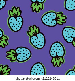 Seamless background with bright blue berries on a purple background. Vector illustration
