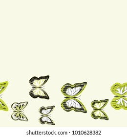 Seamless background from bright butterflies. Beautiful colorful butterflies chaotically fly. Seamless multicolored background with flying moths. Suitable for fabric, paper, packaging.
