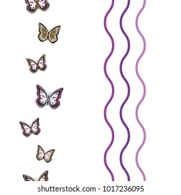 Seamless background from bright butterflies. Beautiful colorful butterflies chaotically fly. Seamless multicolored background with flying moths. Suitable for fabric, paper, packaging.