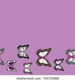 Seamless background from bright butterflies. Beautiful colorful butterflies chaotically fly. Seamless multicolored background with flying moths. Suitable for fabric, paper, packaging.