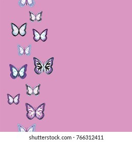 Seamless background from bright butterflies. Beautiful colorful butterflies chaotically fly. Seamless multicolored background with flying moths. Suitable for fabric, paper, packaging.