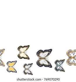 Seamless background from bright butterflies. Beautiful colorful butterflies chaotically fly. Seamless multicolored background with flying moths. Suitable for fabric, paper, packaging.