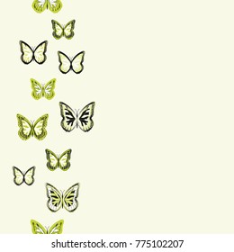 Seamless background from bright butterflies. Beautiful colorful butterflies chaotically fly. Seamless multicolored background with flying moths. Suitable for fabric, paper, packaging.