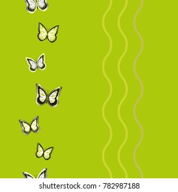 Seamless background from bright butterflies. Beautiful colorful butterflies chaotically fly. Seamless multicolored background with flying moths. Suitable for fabric, paper, packaging.