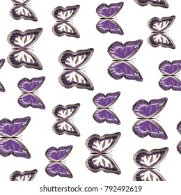 Seamless background from bright butterflies. Beautiful colorful butterflies chaotically fly. Seamless multicolored background with flying moths. Suitable for fabric, paper, packaging.