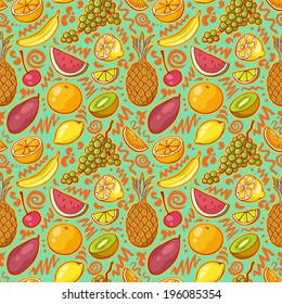 Seamless Background with Bright Colored Fruits