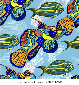 Seamless background with bright exotic fish