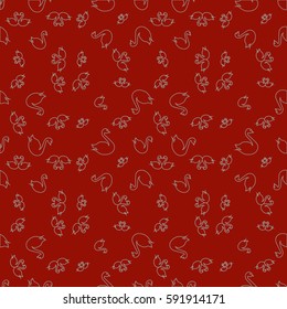 Seamless background bright flat stylized swans, a group of graceful swan birds. Texture for your creativity. Gentle romantic graphical birds regular pattern, outlined silhouettes, modern stylish print