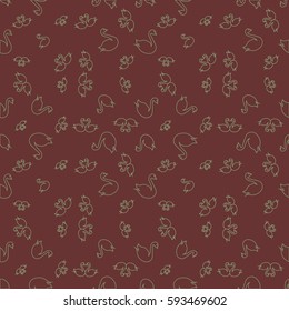 Seamless background bright flat stylized swans, a group of graceful swan birds. Texture for your creativity. Gentle romantic graphical birds regular pattern, outlined silhouettes, modern stylish print
