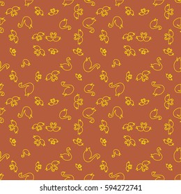 Seamless background bright flat stylized swans, a group of graceful swan birds. Texture for your creativity. Gentle romantic graphical birds regular pattern, outlined silhouettes, modern stylish print