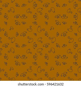 Seamless background bright flat stylized swans, a group of graceful swan birds. Texture for your creativity. Gentle romantic graphical birds regular pattern, outlined silhouettes, modern stylish print