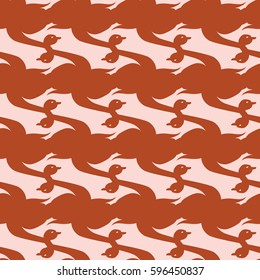 Seamless background bright flat stylized swans, a group of graceful swan birds. Texture for your creativity. Gentle romantic graphical birds regular pattern, outlined silhouettes, modern stylish print