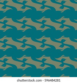 Seamless background bright flat stylized swans, a group of graceful swan birds. Texture for your creativity. Gentle romantic graphical birds regular pattern, outlined silhouettes, modern stylish print