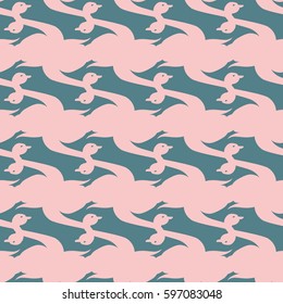 Seamless background bright flat stylized swans, a group of graceful swan birds. Texture for your creativity. Gentle romantic graphical birds regular pattern, outlined silhouettes, modern stylish print