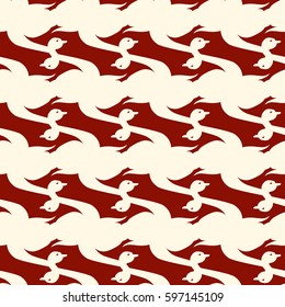 Seamless background bright flat stylized swans, a group of graceful swan birds. Texture for your creativity. Gentle romantic graphical birds regular pattern, outlined silhouettes, modern stylish print