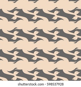 Seamless background bright flat stylized swans, a group of graceful swan birds. Texture for your creativity. Gentle romantic graphical birds regular pattern, outlined silhouettes, modern stylish print