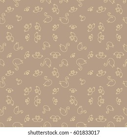Seamless background bright flat stylized swans, a group of graceful swan birds. Texture for your creativity. Gentle romantic graphical birds regular pattern, outlined silhouettes, modern stylish print