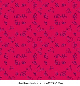 Seamless background bright flat stylized swans, a group of graceful swan birds. Texture for your creativity. Gentle romantic graphical birds regular pattern, outlined silhouettes, modern stylish print
