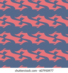 Seamless background bright flat stylized swans, a group of graceful swan birds. Texture for your creativity. Gentle romantic graphical birds regular pattern, outlined silhouettes, modern stylish print