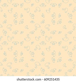 Seamless background bright flat stylized swans, a group of graceful swan birds. Texture for your creativity. Gentle romantic graphical birds regular pattern, outlined silhouettes, modern stylish print