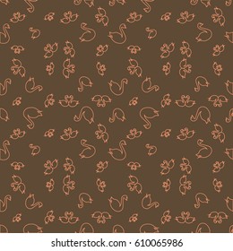 Seamless background bright flat stylized swans, a group of graceful swan birds. Texture for your creativity. Gentle romantic graphical birds regular pattern, outlined silhouettes, modern stylish print
