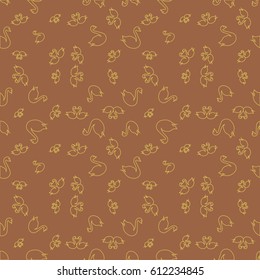 Seamless background bright flat stylized swans, a group of graceful swan birds. Texture for your creativity. Gentle romantic graphical birds regular pattern, outlined silhouettes, modern stylish print