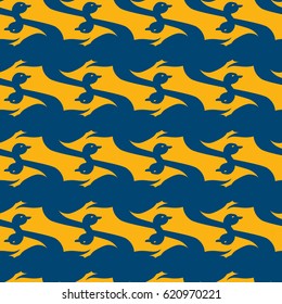 Seamless background bright flat stylized swans, a group of graceful swan birds. Texture for your creativity. Gentle romantic graphical birds regular pattern, outlined silhouettes, modern stylish print