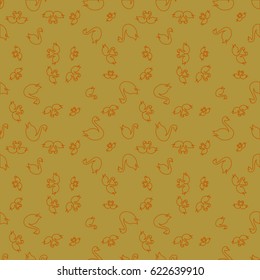 Seamless background bright flat stylized swans, a group of graceful swan birds. Texture for your creativity. Gentle romantic graphical birds regular pattern, outlined silhouettes, modern stylish print