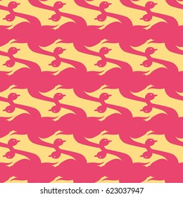 Seamless background bright flat stylized swans, a group of graceful swan birds. Texture for your creativity. Gentle romantic graphical birds regular pattern, outlined silhouettes, modern stylish print