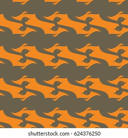 Seamless background bright flat stylized swans, a group of graceful swan birds. Texture for your creativity. Gentle romantic graphical birds regular pattern, outlined silhouettes, modern stylish print