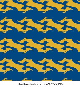 Seamless background bright flat stylized swans, a group of graceful swan birds. Texture for your creativity. Gentle romantic graphical birds regular pattern, outlined silhouettes, modern stylish print