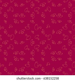 Seamless background bright flat stylized swans, a group of graceful swan birds. Texture for your creativity. Gentle romantic graphical birds regular pattern, outlined silhouettes, modern stylish print